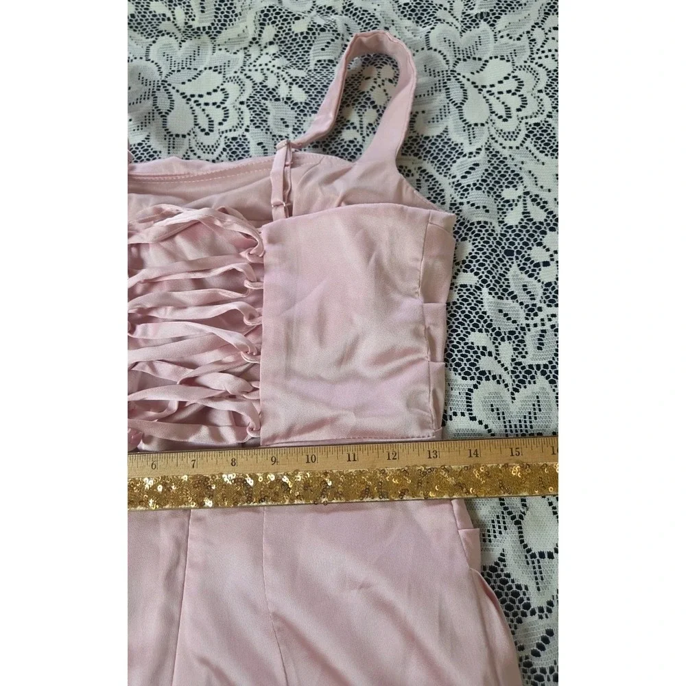 Light Pink Satin Maxi Dress 0 Corset Ruched Adjustable Straps Prom Formal NWT